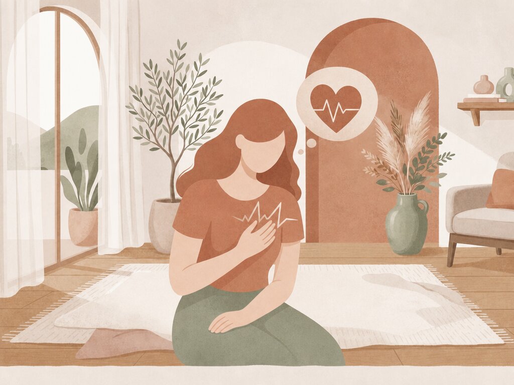 Illustration representing a racing heart being calmed